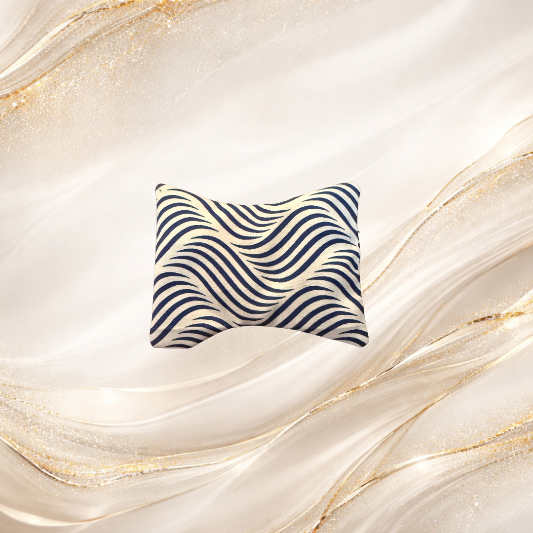 Small Palm & Pulse™ Comfort Compress with blue wave design, filled with natural buckwheat hulls for stress relief, joint support, or tension relief.