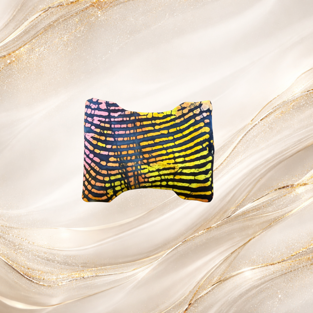 Small Palm & Pulse™ Comfort Compress with a vibrant river current pattern in blues and greens, filled with USA-grown pillow-grade buckwheat hulls.