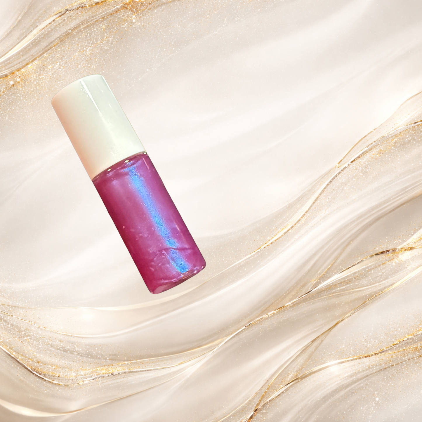 Violet Confluence mini lip gloss tube product image showing purple iridescent shimmer by Tremilo Beauty