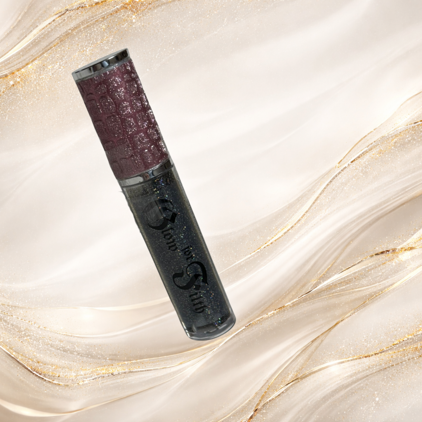 GLITCHEZ™ black holographic lip gloss tube with multidimensional shimmer and high-shine sparkle by Glow for Filth.