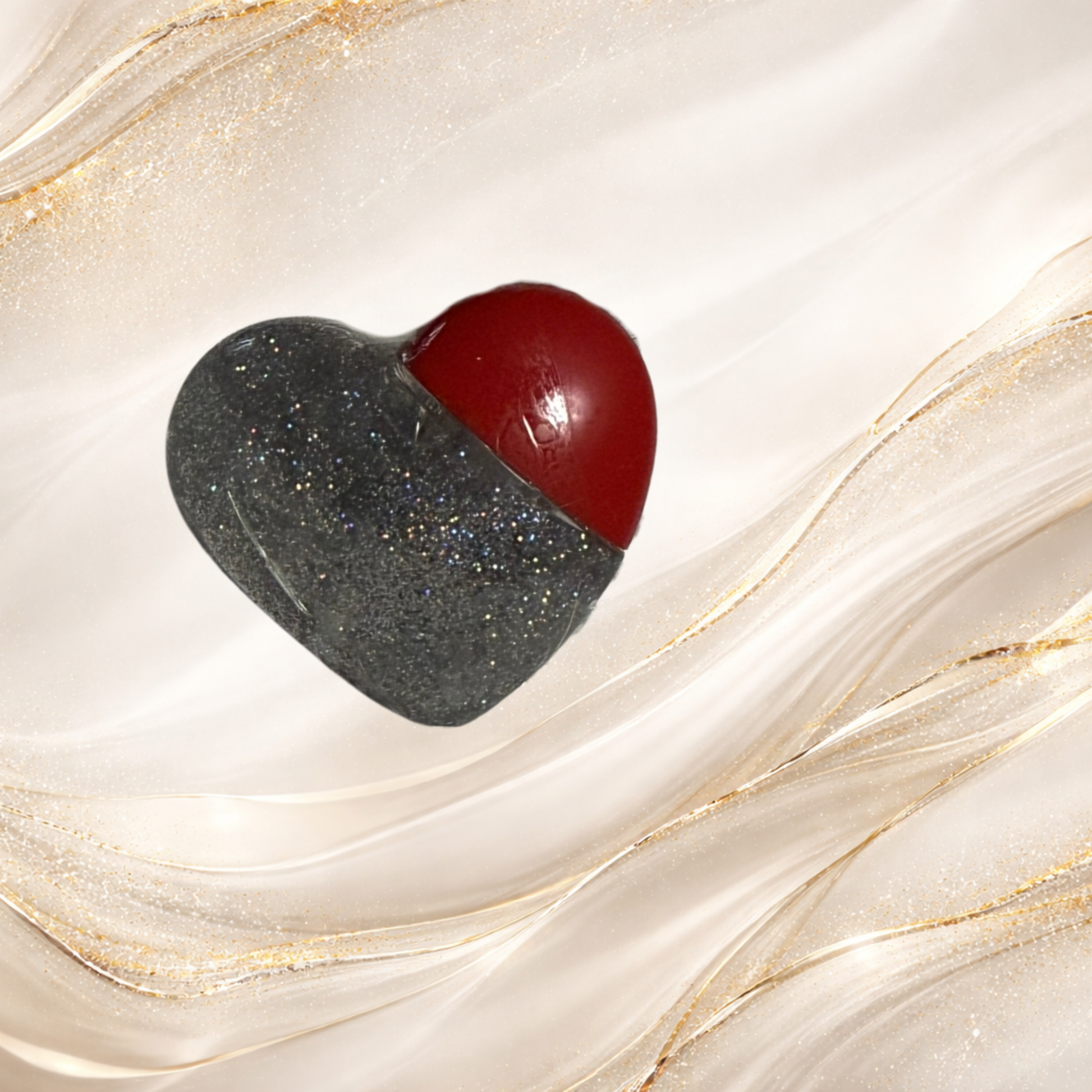 Tremilo Riveting lip gloss heart tube with black holographic glitter gloss and red heart cap