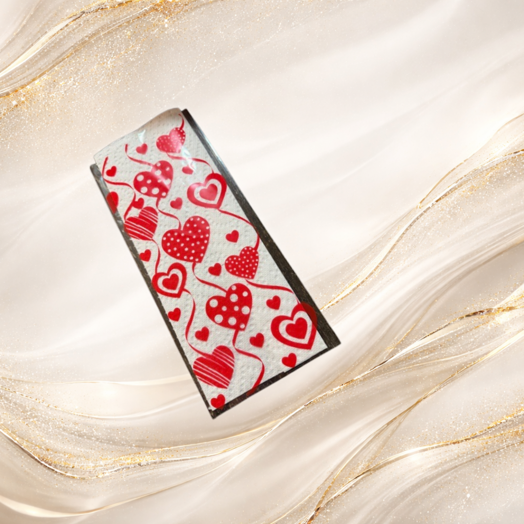 Valentine gift bag with red heart balloon pattern