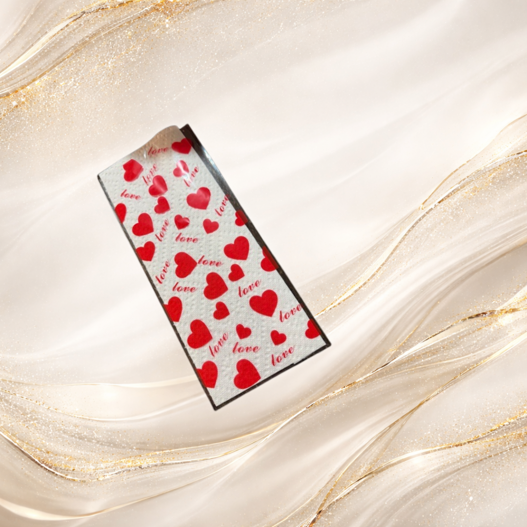 Valentine gift bag with red hearts and love pattern design