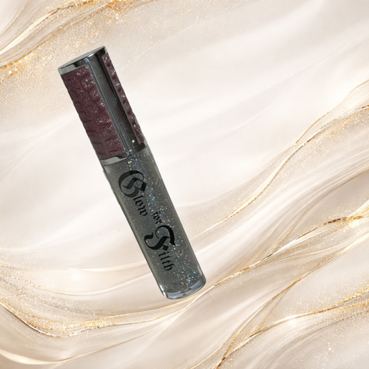 Trip Tease™ holographic silver lip gloss tube with multidimensional glitter sparkle and high-shine finish by Glow for Filth.