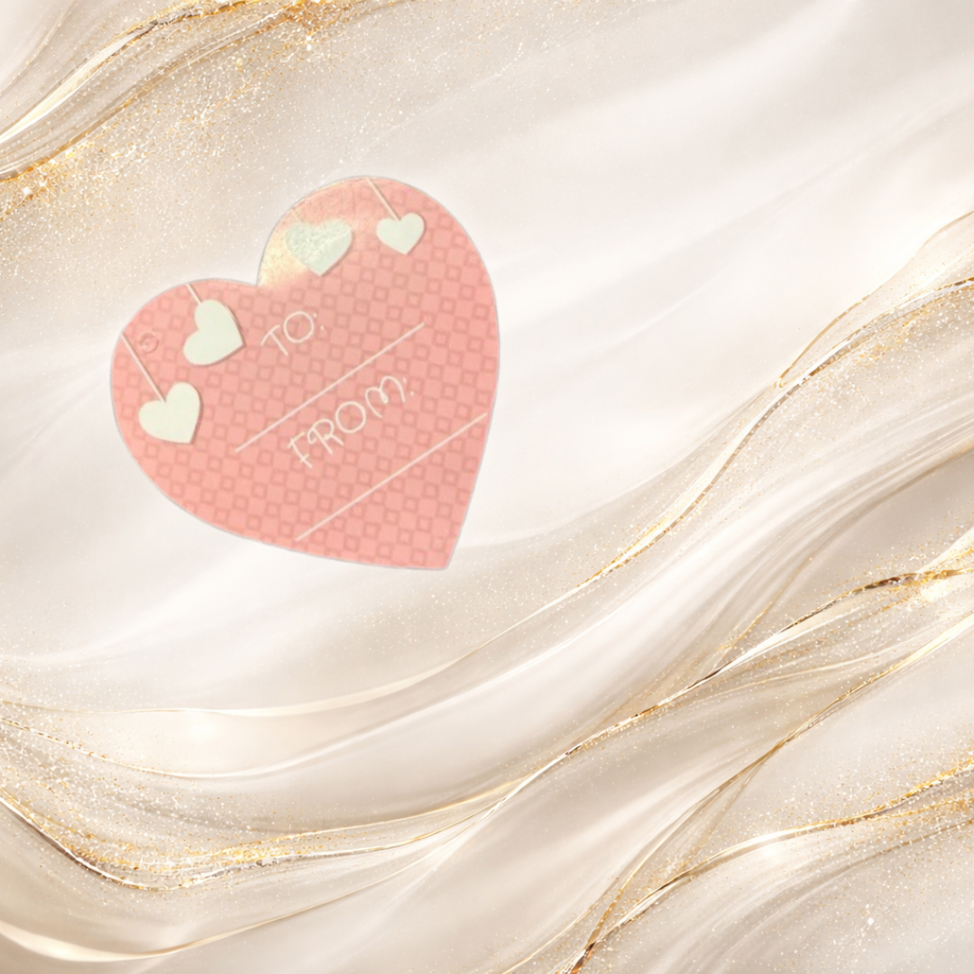 pink heart shaped valentine gift tag with to and from space