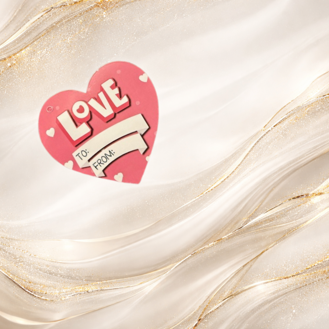 pink heart gift tag with love banner design