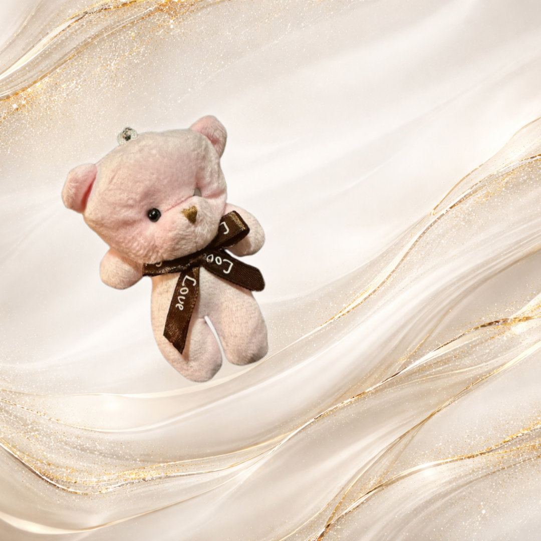 small blush pink teddy bear charm with love ribbon